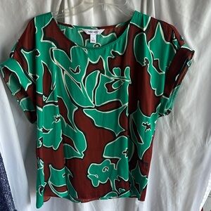 Nine West Teal Floral Blouse Size L